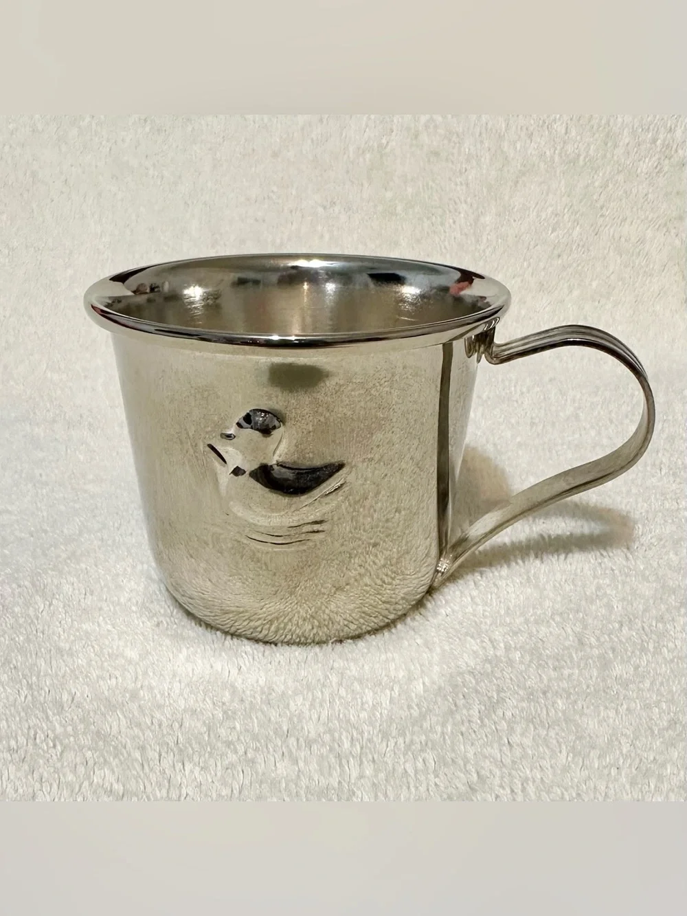 Godinger Silver Plated Baby Cup Embossed Duck Vintage Handled Child Mini Mug